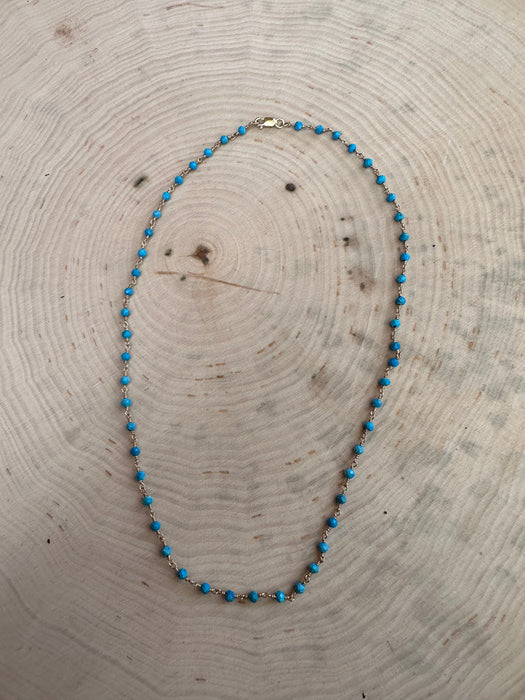 “The Golden Collection” Az Sunrise Handmade Turquoise Beaded 18k Gold Plated Necklace BLUE TONES