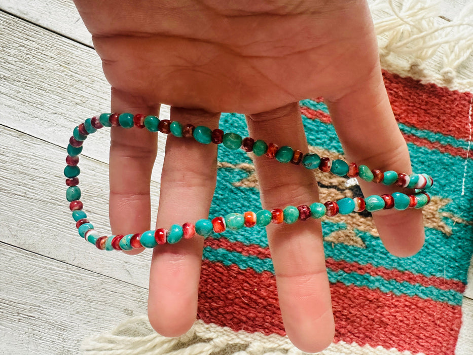 Navajo Turquoise, Spiny & Sterling Silver Beaded Necklace