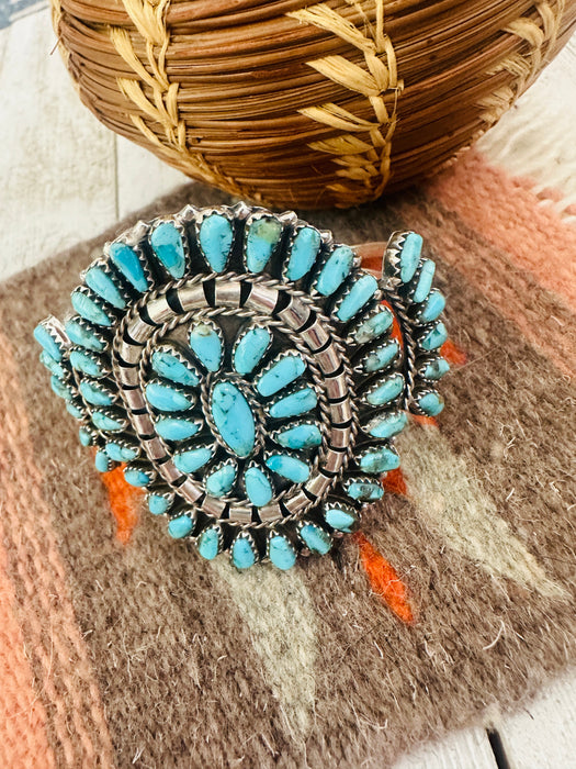 Navajo Turquoise & Sterling Silver Cluster Cuff Bracelet