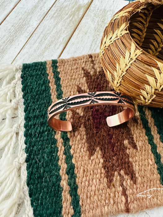 Navajo Hand Stamped Copper Cuff Bracelet