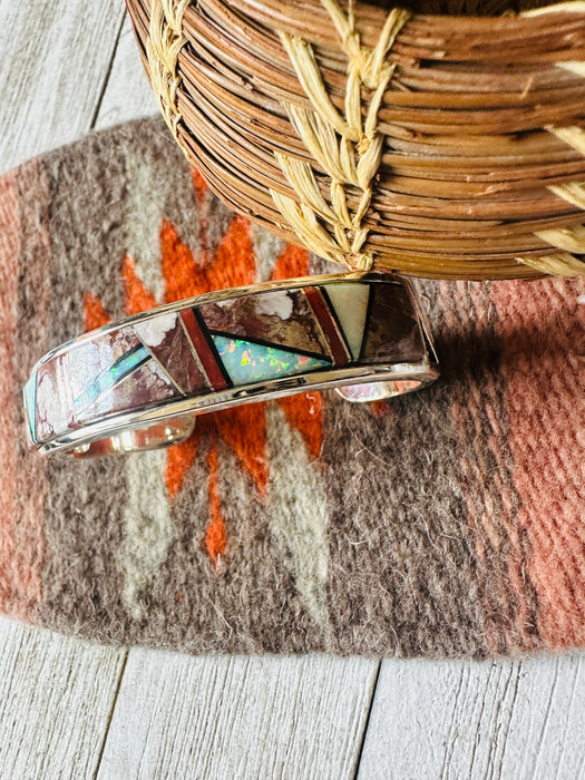 Navajo Multi Stone & Sterling Silver Inlay Cuff Bracelet