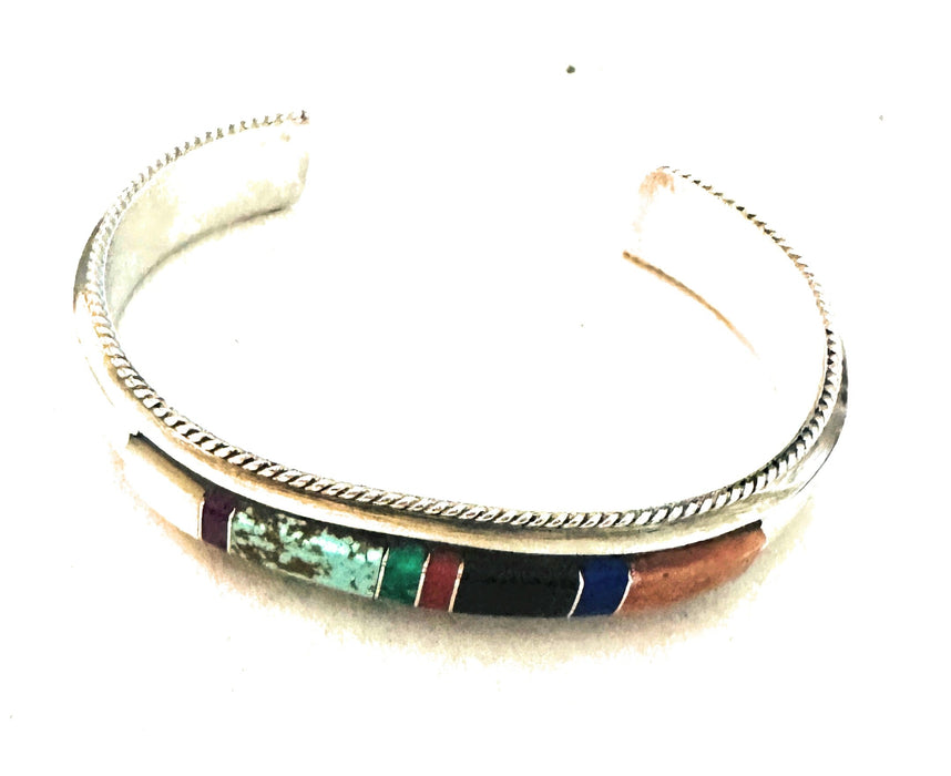 Navajo Multi Stone & Sterling Silver Inlay Cuff Bracelet