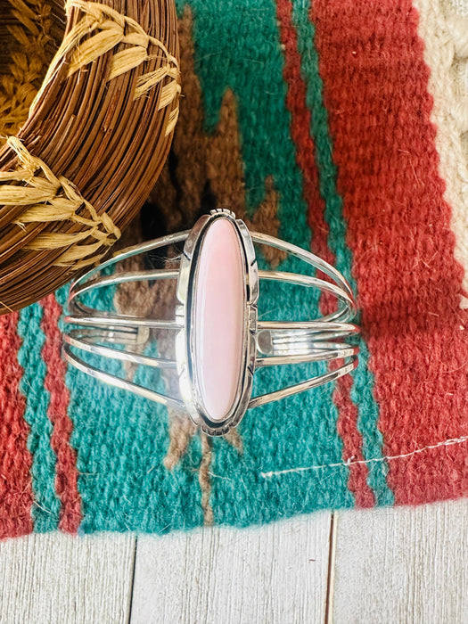 Navajo Queen Pink Conch & Sterling Silver Cuff Bracelet