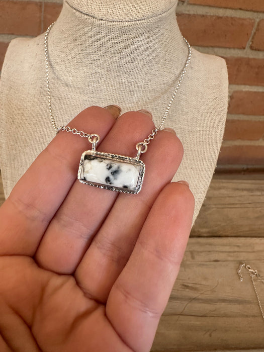 Handmade Sterling Silver & White Buffalo Small Bar Necklace