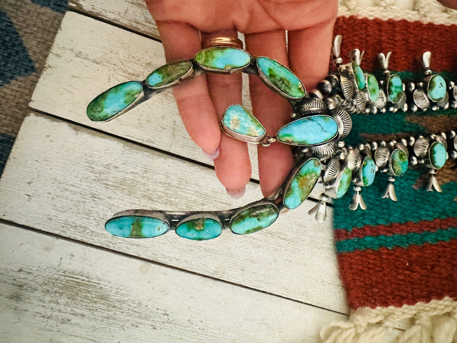 Navajo Sonoran Mountain Turquoise & Sterling Silver Squash Blossom Necklace Set