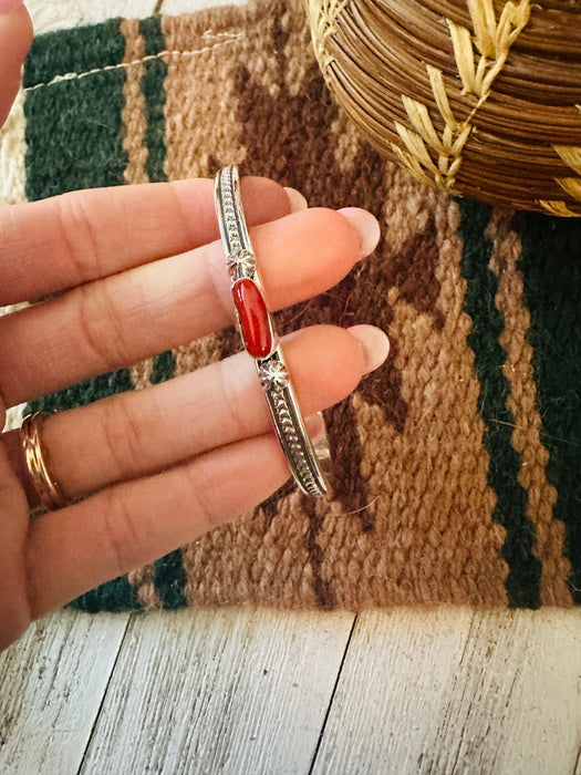 Navajo Coral & Sterling Silver Cuff Bracelet