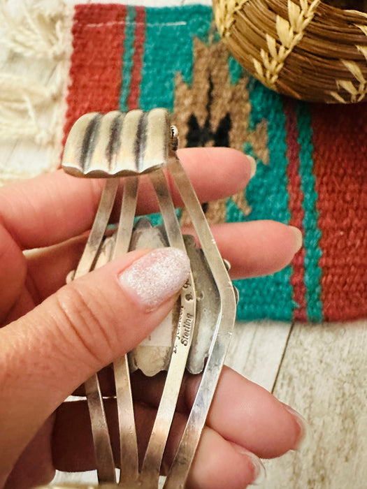 Navajo Sonoran Gold Turquoise & Sterling Silver Cluster Cuff Bracelet