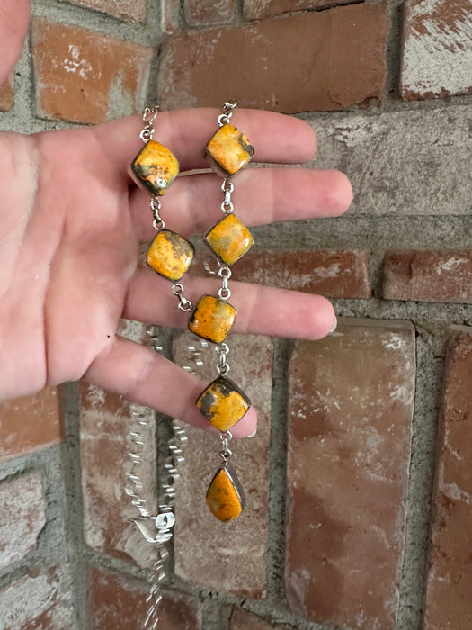 Handmade Sterling Silver & Bumble Bee Jasper Lariat Necklace