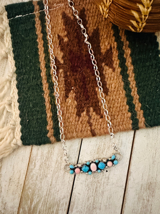 Navajo Sterling Silver, Turquoise & Queen Pink Necklace