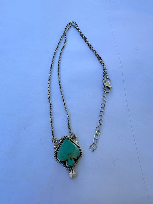 Beautiful Handmade Sterling Silver & Turquoise Spade Necklace