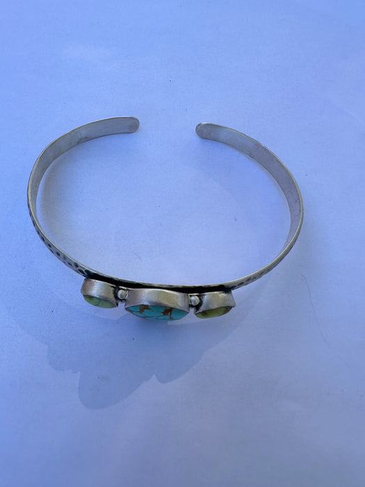 Handmade Sterling Silver, Palomino Turquoise, Number 8 Turquiose Adjustable 3 Stone Cuff Bracelet