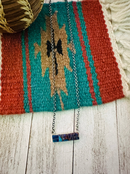 Navajo Purple Mojave & Sterling Silver Inlay Bar Necklace