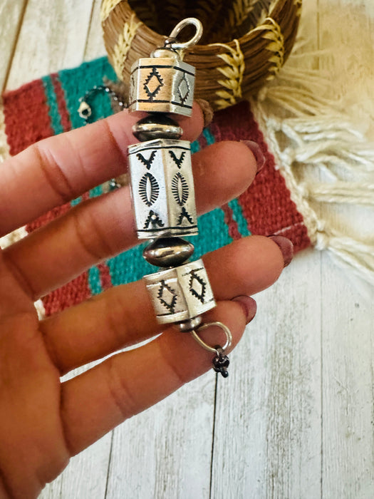 Navajo Hand Stamped Sterling Silver Beaded Chain Necklace