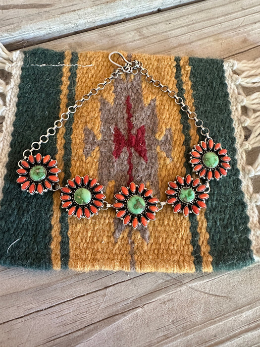 Beautiful Handmade Sterling Silver, Coral & Sonoran Turquoise Choker Necklace