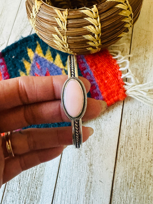 Navajo Queen Pink Conch Shell & Sterling Silver Cuff Bracelet