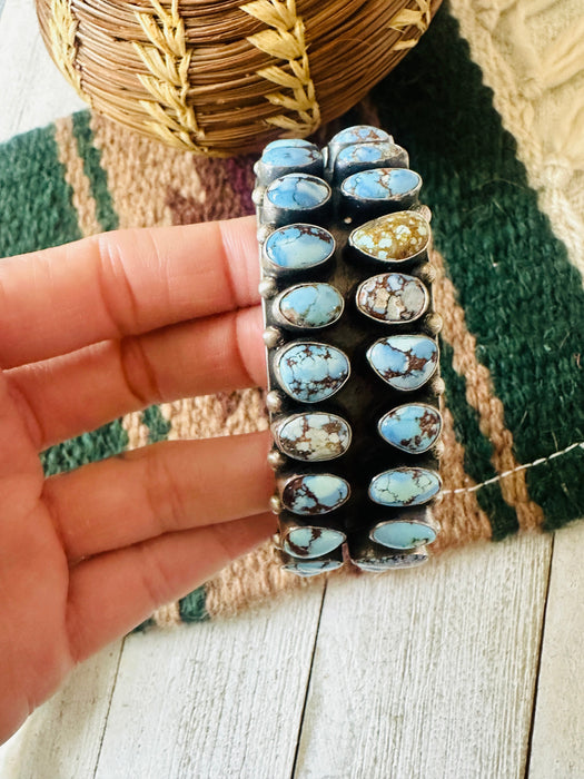 Navajo Sterling Silver & Golden Hills Turquoise Cluster Cuff Bracelet by Darrin Livingston