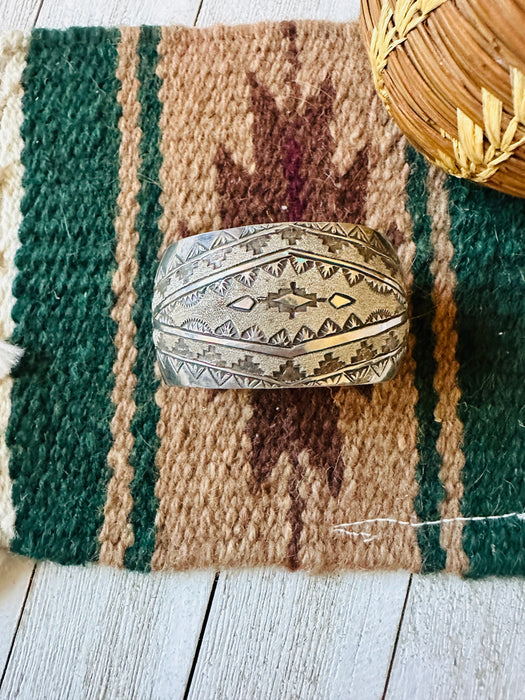 Vintage Old Pawn Navajo Hand Stamped Sterling Silver Cuff Bracelet