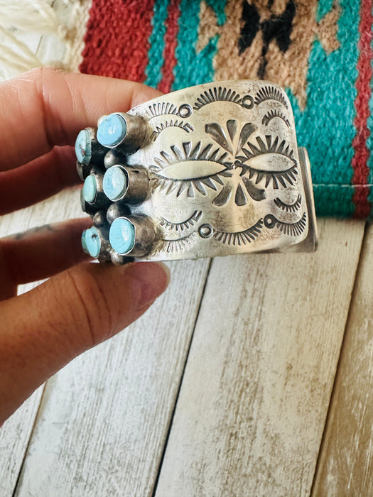 Navajo Sterling Silver & Golden Hills Turquoise Cluster Cuff Bracelet