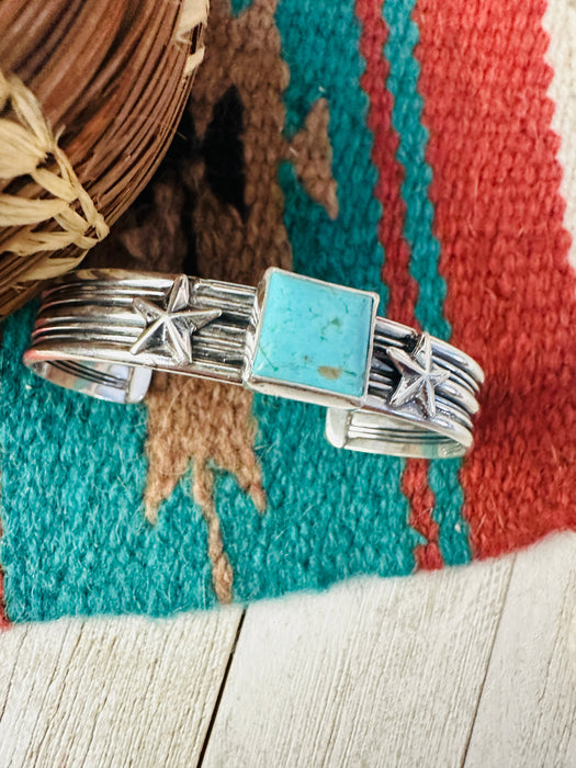 Navajo Turquoise & Sterling Silver Star Cuff Bracelet