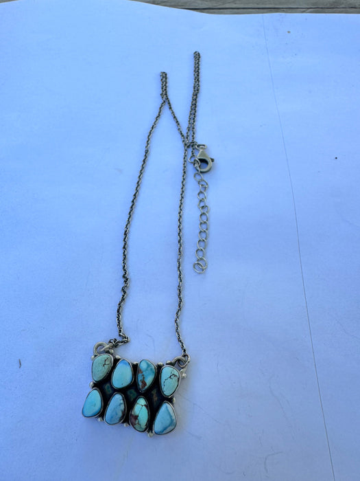 Beautiful Handmade Sterling Silver & Golden Hills Turquoise 8 Stone Bar Necklace