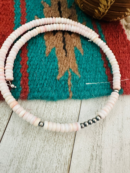 Navajo Pink Conch & Sterling Silver Beaded Wrap Choker Necklace