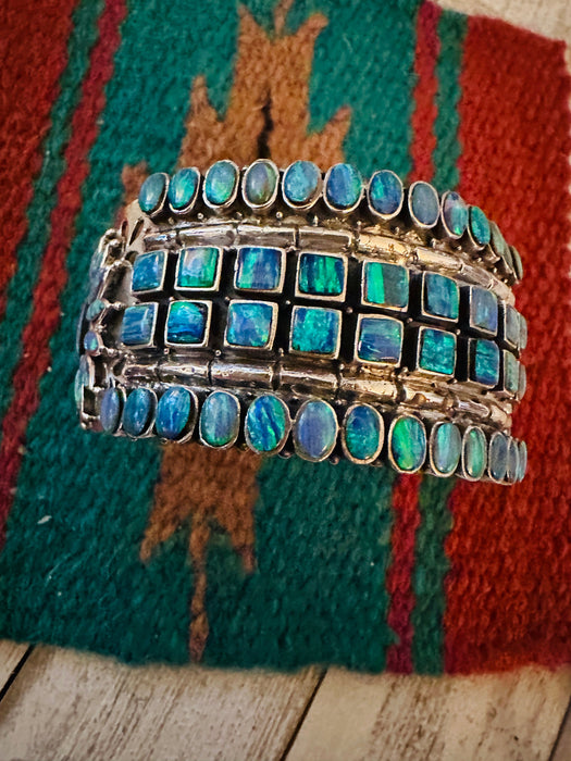 Nizhoni Handmade Sterling Silver & Blue Opal Cuff Bracelet