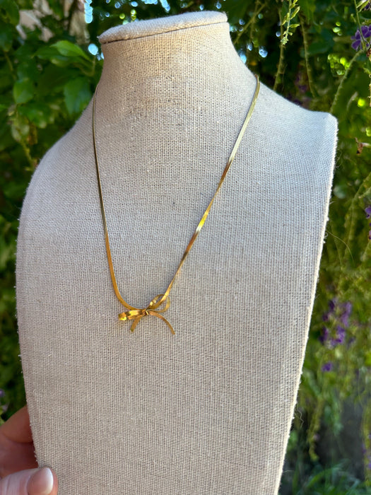 “The Golden Collection”  MINI BOW NECKLACE Handmade 18k Gold Plated Necklace