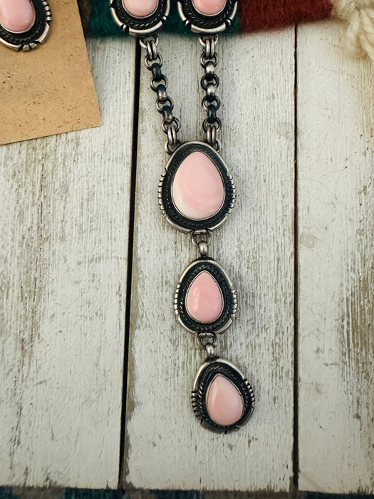 Navajo Queen Pink Conch & Sterling Silver Necklace Set