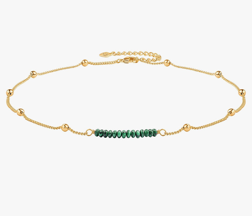 “The Golden Collection” Wild Heart Handmade Malachite Beaded 18k Gold Plated Necklace