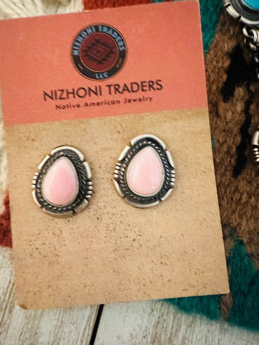 Navajo Turquoise, Pink Conch & Sterling Silver Necklace Set