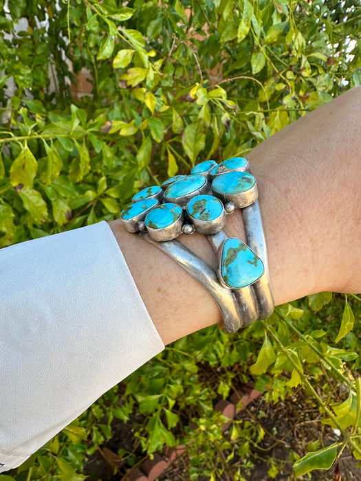 Navajo Sonoran Mountain Turquoise & Sterling Silver Cuff Bracelet Signed