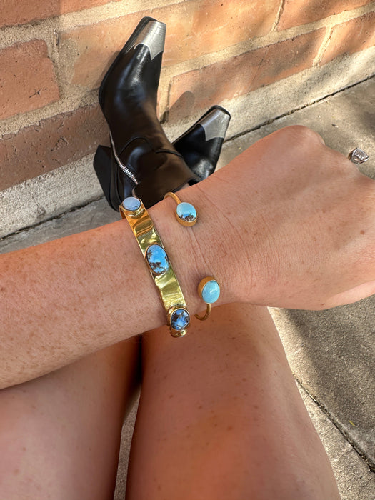 “The Golden Collection” Golden Horizon Handmade Natural Golden Hills Turquoise 14k Gold Plated Adjustable Bracelet Cuff