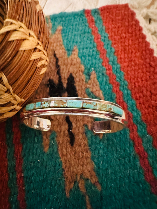 Navajo Turquoise & Sterling Silver Inlay Cuff Bracelet