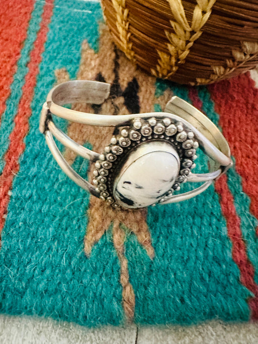 Navajo White Buffalo & Sterling Silver Cuff Bracelet