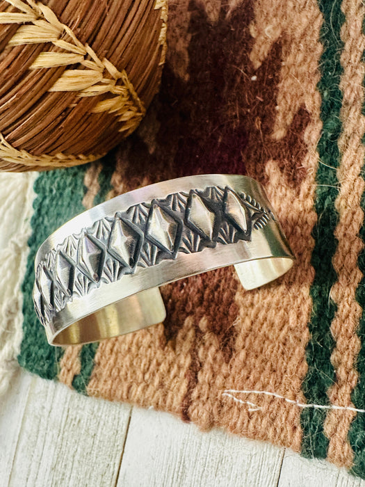 Navajo Hand Stamped Sterling Silver Cuff Bracelet By Elvira Bill