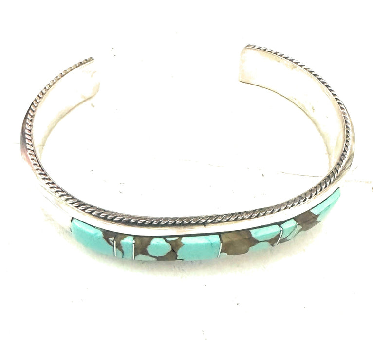 Navajo Number 8 Turquoise & Sterling Silver Inlay Cuff Bracelet