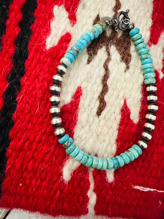 Navajo Turquoise & Sterling Silver Beaded Bracelet 7.5 inch