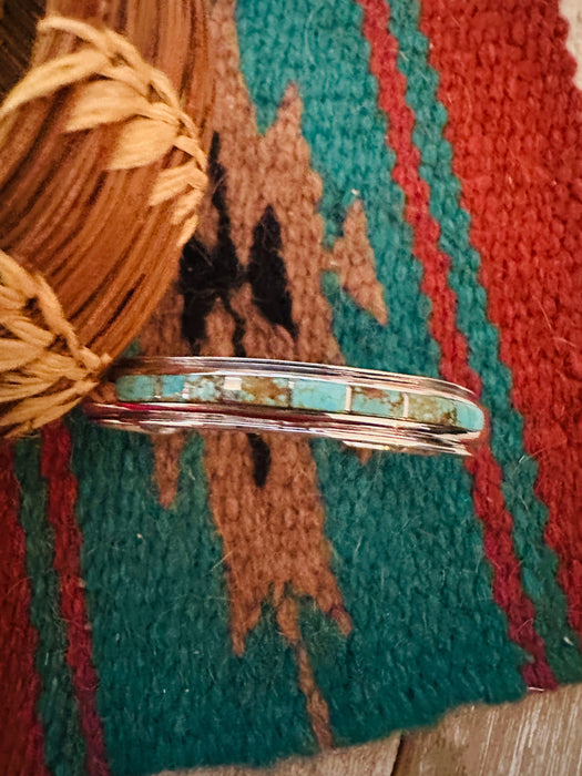 Navajo Turquoise & Sterling Silver Inlay Cuff Bracelet