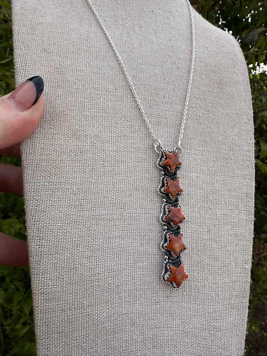 Handmade Orange Mojave & Sterling Silver Drop Necklace