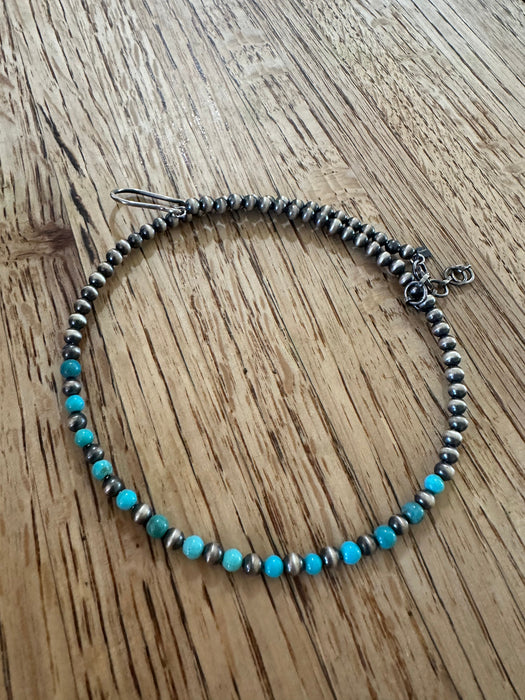 Handmae Turquoise & Sterling Silver Beaded Wrap Choker Necklace