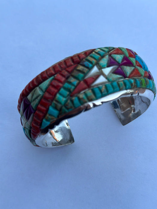 Handmade Sterling Silver Multi Stone Plains Inlay Cuff