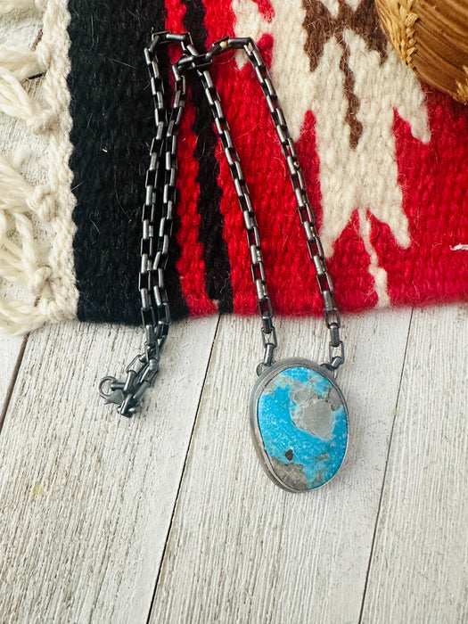 Navajo Sterling Silver & Morenci Turquoise Necklace