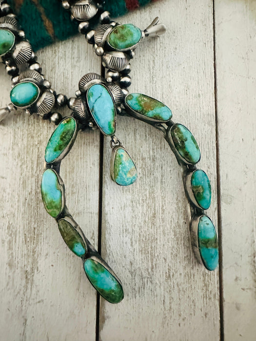 Navajo Sonoran Mountain Turquoise & Sterling Silver Squash Blossom Necklace Set