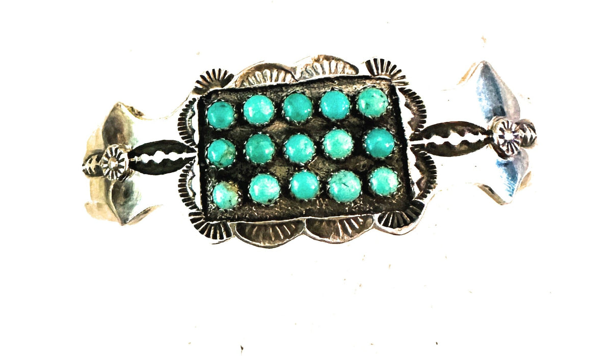 Navajo Turquoise & Sterling Silver Cluster Cuff Bracelet