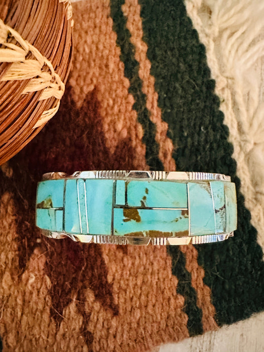 Navajo Number 8 Turquoise & Sterling Silver Inlay Cuff Bracelet