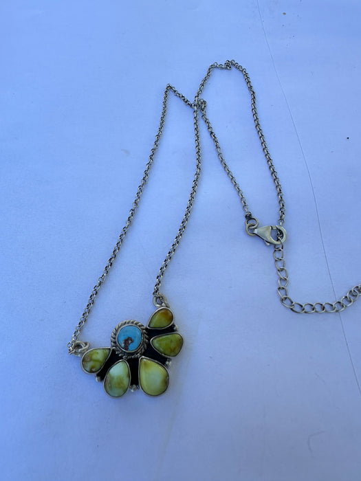 Beautiful Handmade Sterling Silver, Golden Hills Turquoise & Palomino Turquoise Crescent Necklace