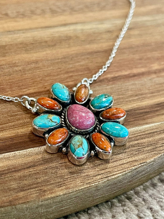 Handmade Sterling Silver & Multi Stone Necklace Signed Nizhoni