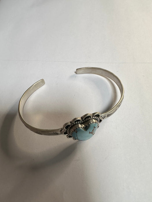 Handmade Sterling Silver Golden Hills Turquoise Adjustable Heart Cuff Bracelet