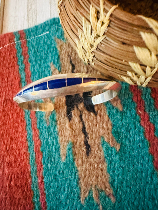 Navajo Sterling Silver & Lapis Inlay Cuff Bracelet