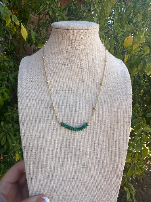 “The Golden Collection” Wild Heart Handmade Malachite Beaded 18k Gold Plated Necklace